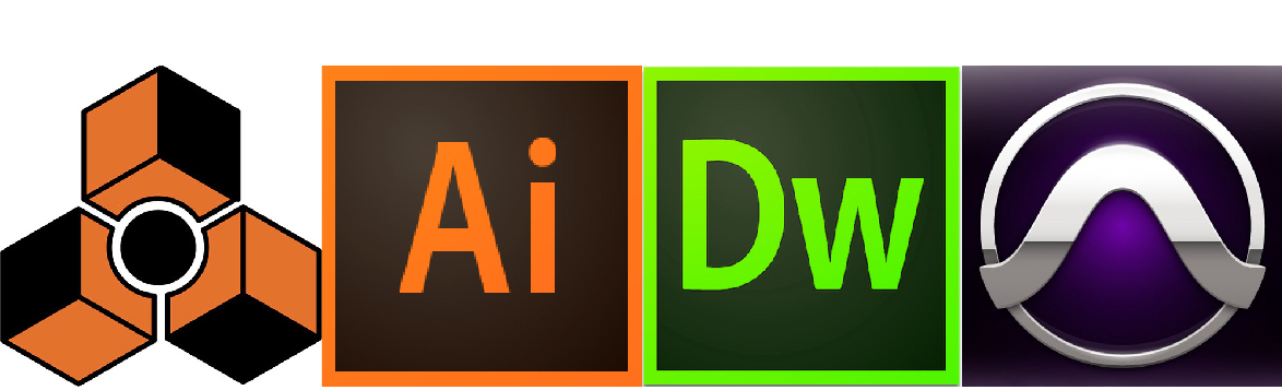 These are pictures of the logos of applications I used for the narrative unit, from left to right: Reason, Illustrator, Dreamweaver, and Pro Tools